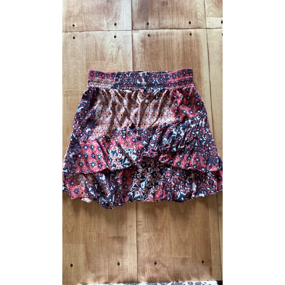 Cabi Womens Mixed Floral Print‎ Smocked Tiered Ruffle Mini Skirt Size Medium